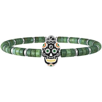 1 - Kidult men's bracelet Mexican skull - fearless, steel and green jasper 732057 Symbols