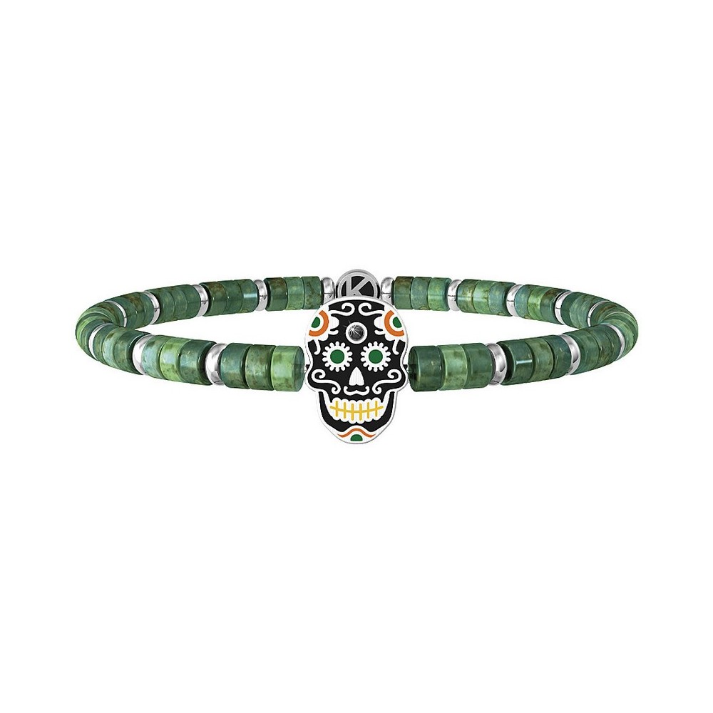 1 - Kidult men's bracelet Mexican skull - fearless, steel and green jasper 732057 Symbols