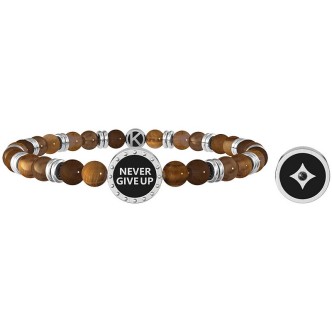 1 - Bracciale Kidult uomo Never give up, acciaio e sfere in occhio di tigre 732058 Philosophy