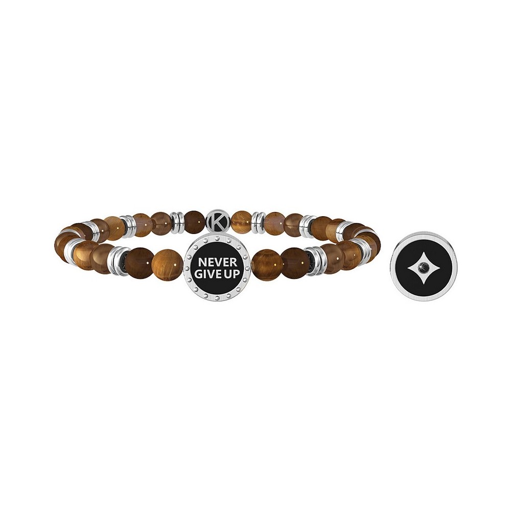 1 - Kidult man bracelet Never give up, steel and tiger eye balls 732058 Philosophy