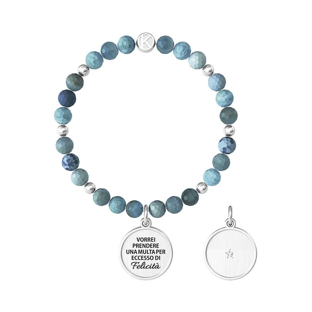 1 - Kidult woman bracelet "I would like to take a fine ..." steel and blue agate 732025 Philosophy