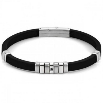 1 - Men's bracelet black rubber steel and black zircon Nomination City 028805/001