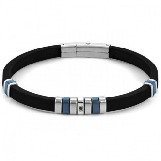 1 - Men's black rubber bracelet, steel, blue pvd and black zircon Nomination City 028805/016