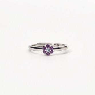 1 - Woman flower solitaire ring Silver 925 and blue and purple zircons Mabina 523242