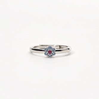 1 - Woman flower solitaire ring Silver 925 and blue and red zircons Mabina 523244