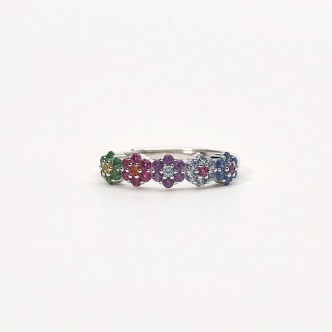 1 - Woman flower 5 stone ring Silver 925 and multicolor zircons Mabina 523246