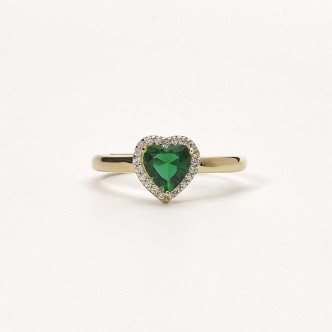 1 - Woman green heart solitaire ring Golden 925 silver and zircons Mabina 523262