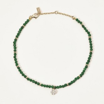 1 - Green jade flower woman anklet 925 golden silver and zircons Mabina 533568