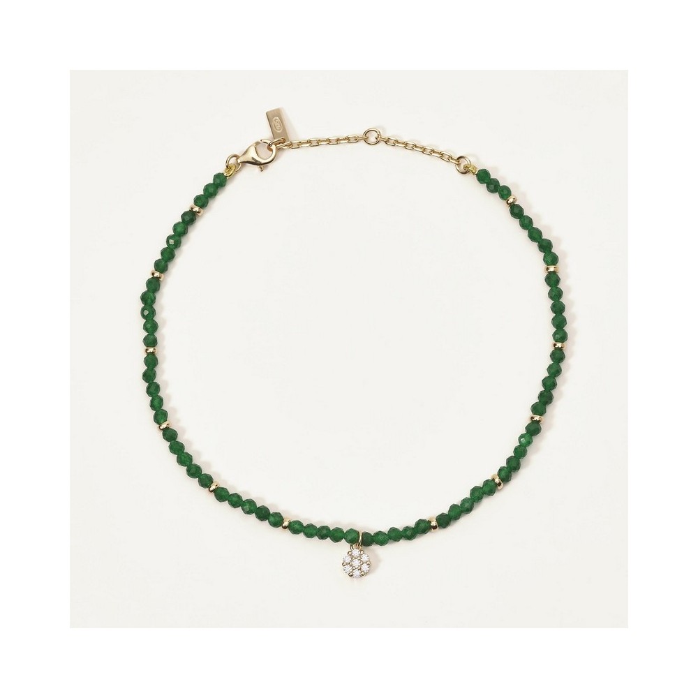 1 - Green jade flower woman anklet 925 golden silver and zircons Mabina 533568