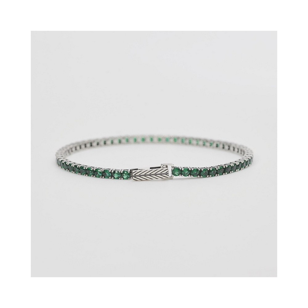 1 - Bracciale tennis uomo verde Argento 925 brunito e zirconi Mabina 533579-S