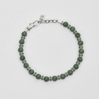 1 - Bracciale uomo sfere in giada verde Argento 925 e zirconi verdi Mabina 533590