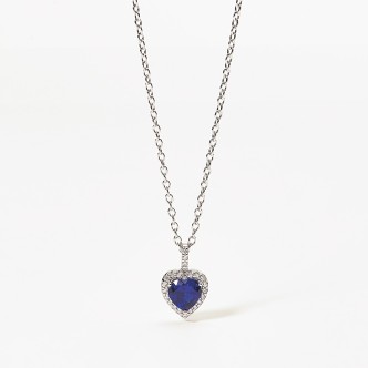 1 - Synthetic sapphire heart woman necklace 925 silver and zircons Mabina 553450