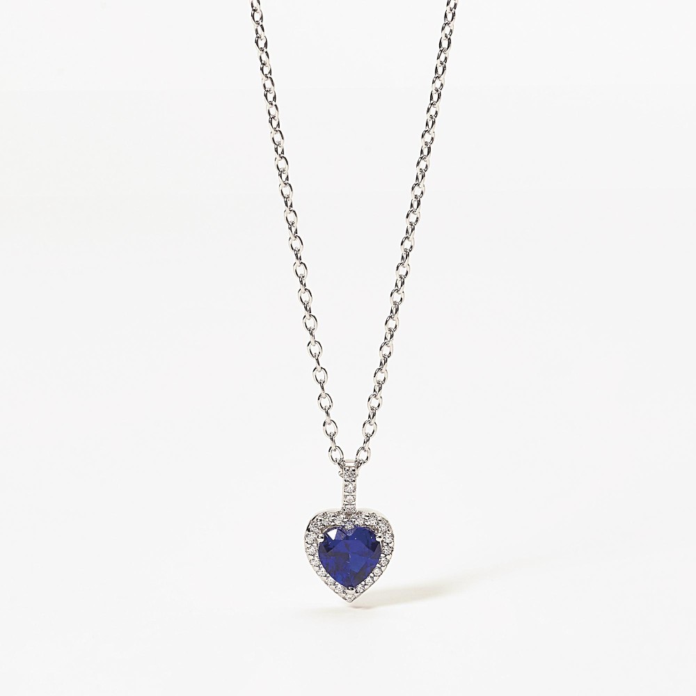 1 - Synthetic sapphire heart woman necklace 925 silver and zircons Mabina 553450