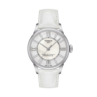 1 - Watch Tissot automatic woman analog steel 316L case leather strap model T099.207.16.116.00 Chemin des Tourelles