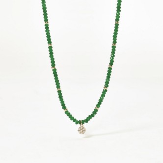 1 - Collana donna fiore giada verde Argento 925 dorato e zirconi Mabina 553463