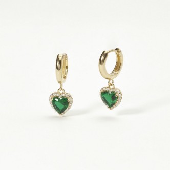 1 - Woman green heart circle earrings Silver 925 golden Mabina 563513 with zircons