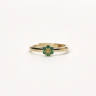 1 - Woman green flower ring 925 golden silver Mabina 523243 with zircons