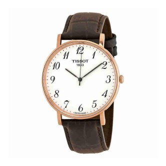 1 - Watch Tissot only time unisex analog steel 316L case leather strap model T109.610.36.032.00 Everytime Large