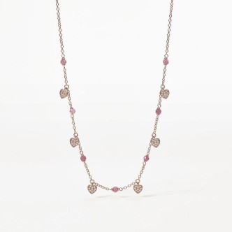 1 - Collana donna cuori Argento 925 rosè Mabina 553458 con zirconi e pietre rosa.