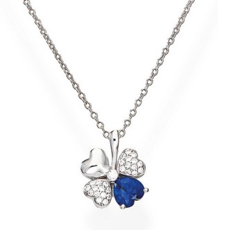 1 - Woman four-leaf clover and blue heart necklace Amen CLPQUBBL 925 silver with zircons