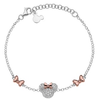 1 - Disney girl bracelet Mickey Mouse Minnie pink bow Silver 925 white zircons BS00041TZWL-55