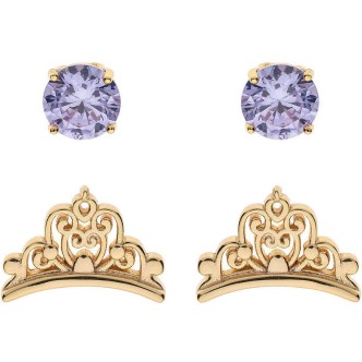 1 - Disney princess girl earrings set in 925 silver golden crown and purple zircons S901260CZAL