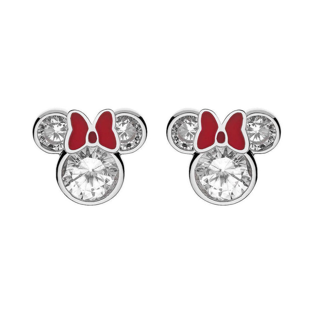 1 - Orecchini a lobo bimba Disney Mickey Mouse Minnie fiocco rosso Argento 925 zirconi E902851RZWL