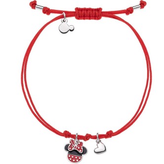 1 - Bracciale bimba Disney Mickey Mouse Minnie cuore Argento 925 cordoncino e smalto rosso BS00012RL