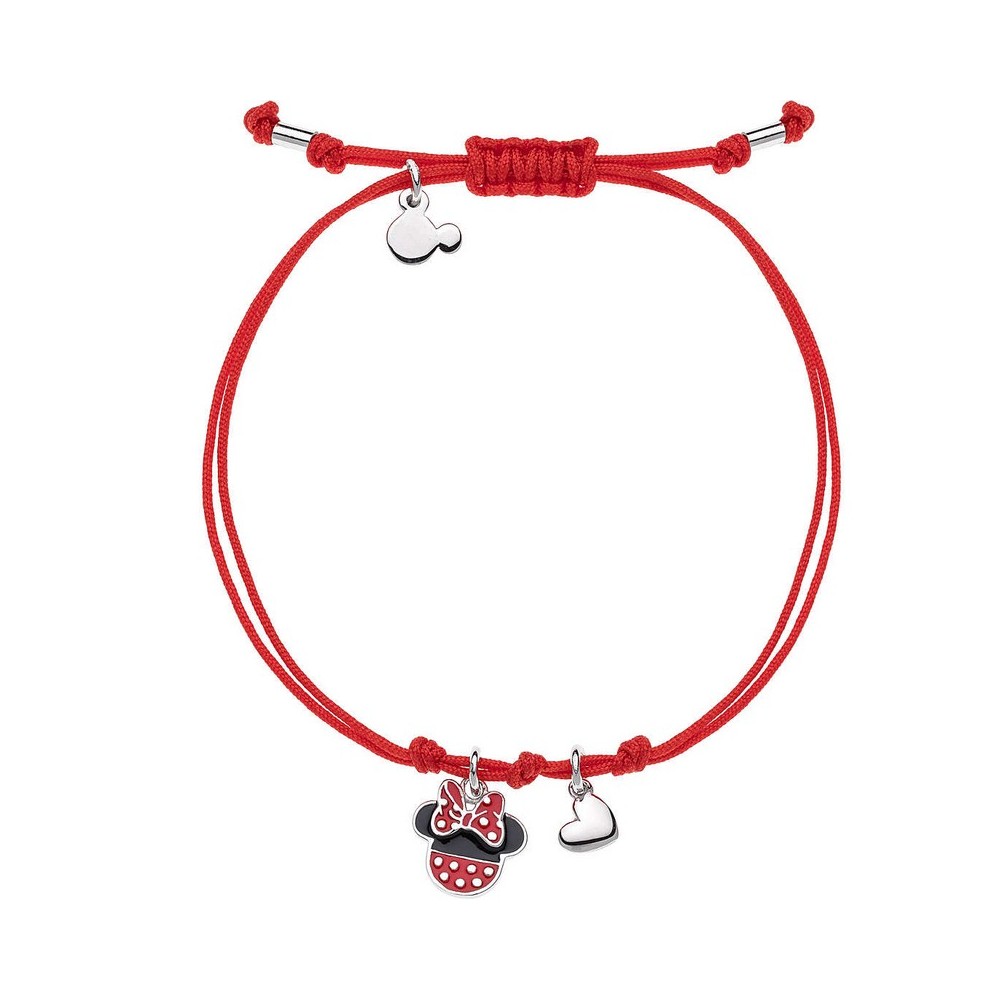 1 - Disney girl bracelet Mickey Mouse Minnie heart Silver 925 cord and red enamel BS00012RL