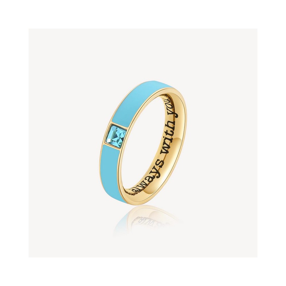 1 - Brosway With You woman ring turquoise enamel Golden steel and crystals BWYA08C size 14