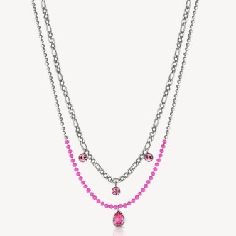 1 - Collana doppio filo donna Brosway Symphonia Acciaio smalto rosa e cristalli BYM113