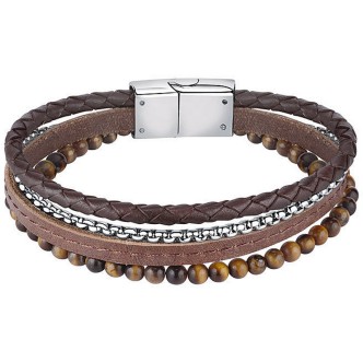 1 - Bracciale uomo 3 fili Sector Bandy pelle marrone ed acciaio SZV98