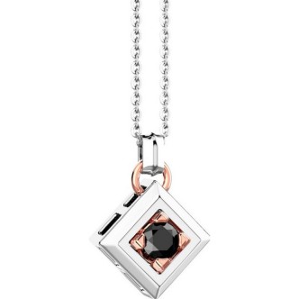 1 - Collana uomo Zancan punto luce Oro Bianco 18Kt a rombo con diamante nero EC959BR