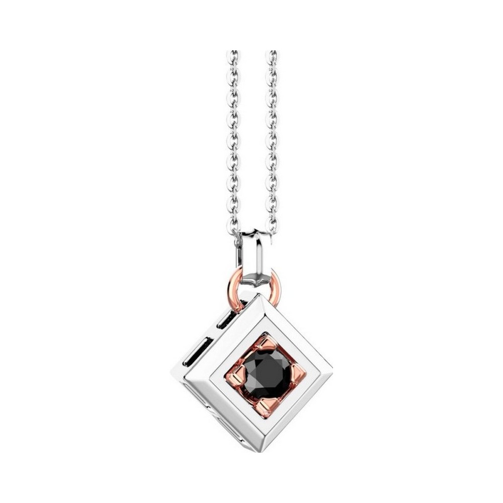 1 - Zancan men's necklace with light point 18Kt White Gold rhombus with black diamond EC959BR