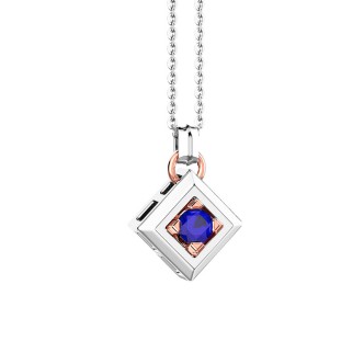 1 - Collana uomo Zancan punto luce zaffiro Oro Bianco 18Kt a rombo EC960BR-Z