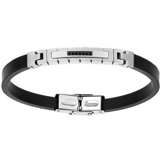 1 - Bracciale uomo Zancan Hi-Teck nero pelle ed acciaio con zirconi UHB030