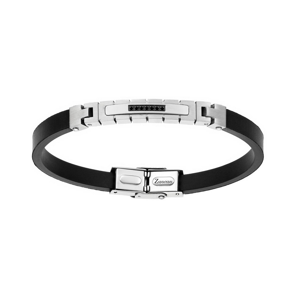 1 - Zancan Hi-Teck men's bracelet black leather and steel with zircons UHB030