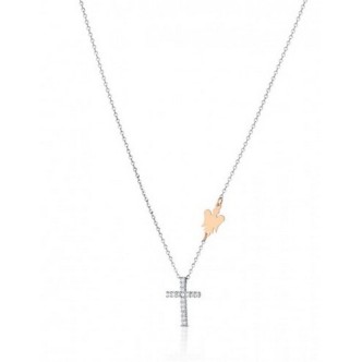 1 - 9 Kt Gold and diamond cross necklace with Roberto Giannotti angel LUX302