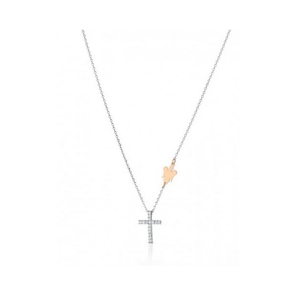 1 - 9 Kt Gold and diamond cross necklace with Roberto Giannotti angel LUX302