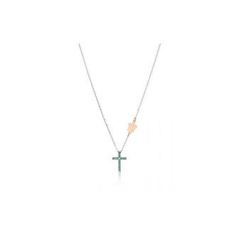 1 - Cross necklace 9 Kt white gold and emeralds with angel Roberto Giannotti LUX302S