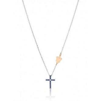 1 - Collana croce donna Oro bianco 9Kt e zaffiri con angelo Roberto Giannotti LUX302Z