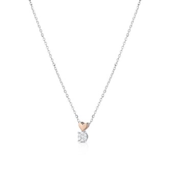 1 - 9 Kt white gold and diamonds necklace with Roberto Giannotti LUX11 pink gold heart