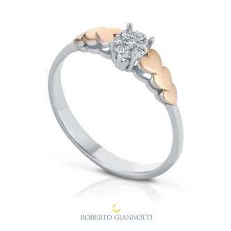 1 - Anello solitario donna Oro bianco 9Kt e diamanti con cuori oro rosa Roberto Giannotti LUX17