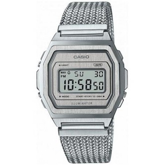 1 - Casio Vintage silver digital watch A1000MA-7EF Milan jersey