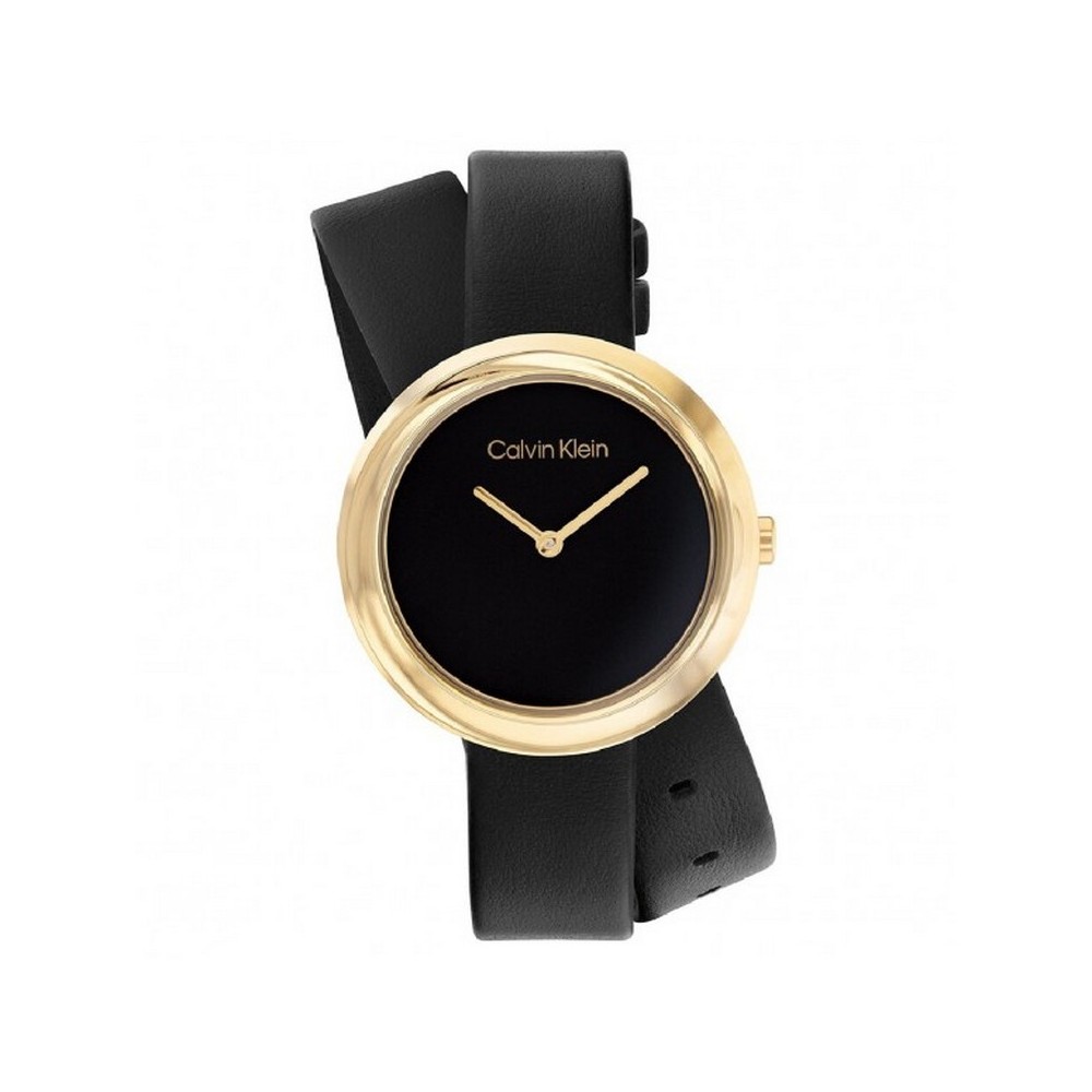 1 - Calvin Klein Sculptural Twisted woman watch black leather golden steel 25200095