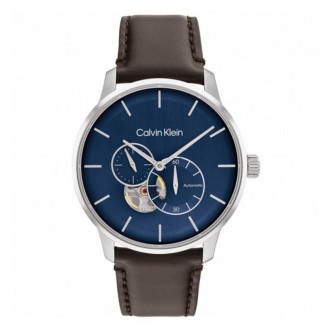 1 - Calvin Klein Timeless men's automatic watch blue leather strap 25200075