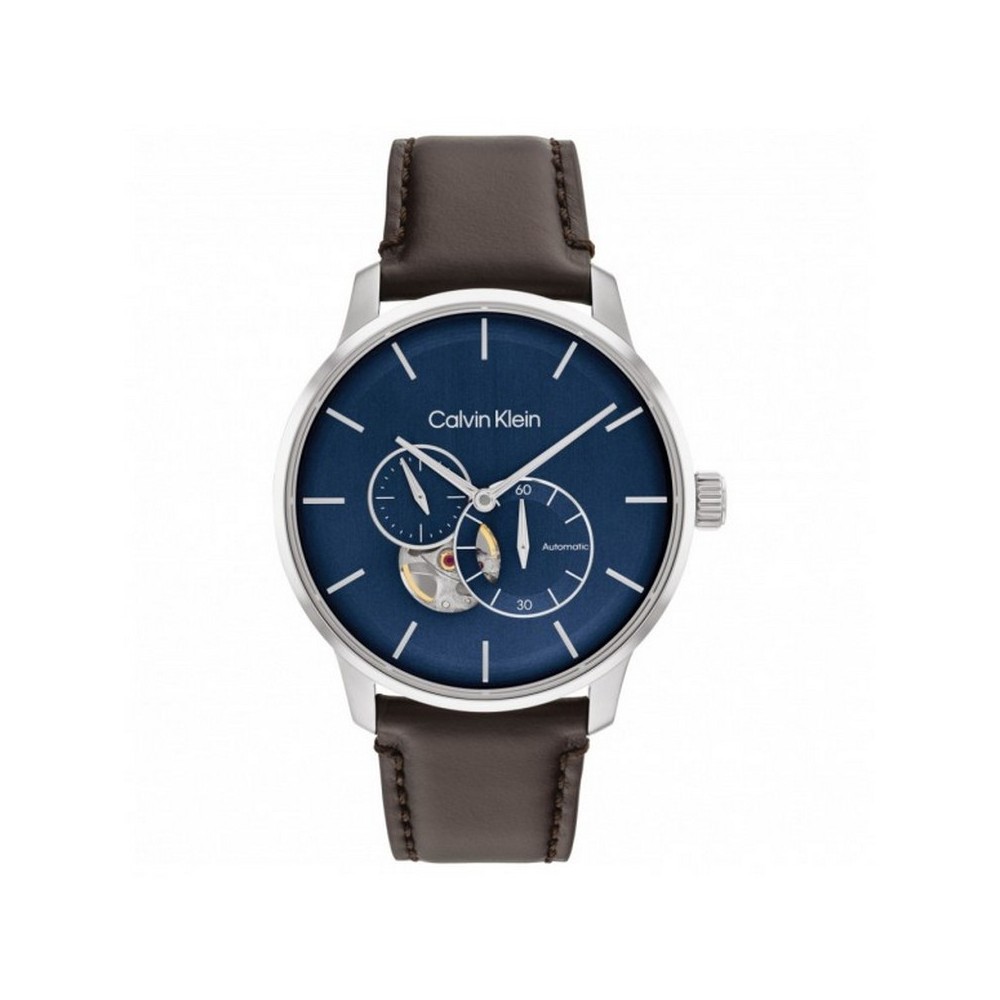 1 - Calvin Klein Timeless men's automatic watch blue leather strap 25200075