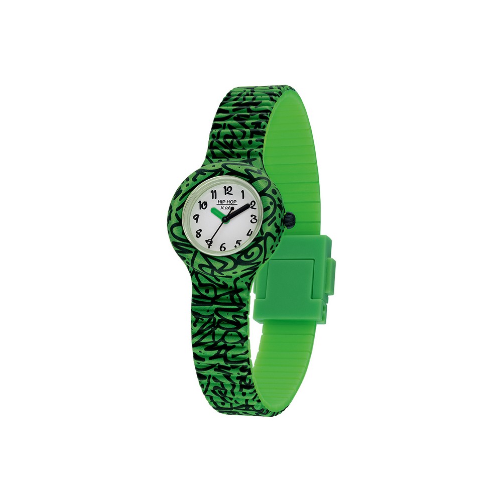 1 - Orologio Hip Hop Kids Fun solo tempo bimbo silicone verde e nero HWU1110