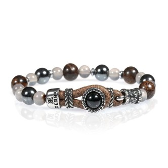 1 - Gerba Lab 022 men's bracelet brown cord and natural stones