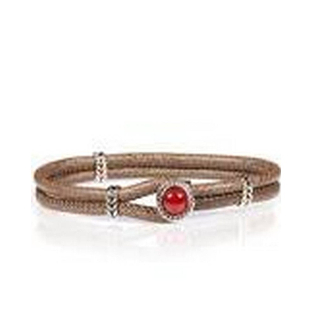 1 - Bracciale uomo Gerba Lab 034 cordino pelle marrone bottone rosso